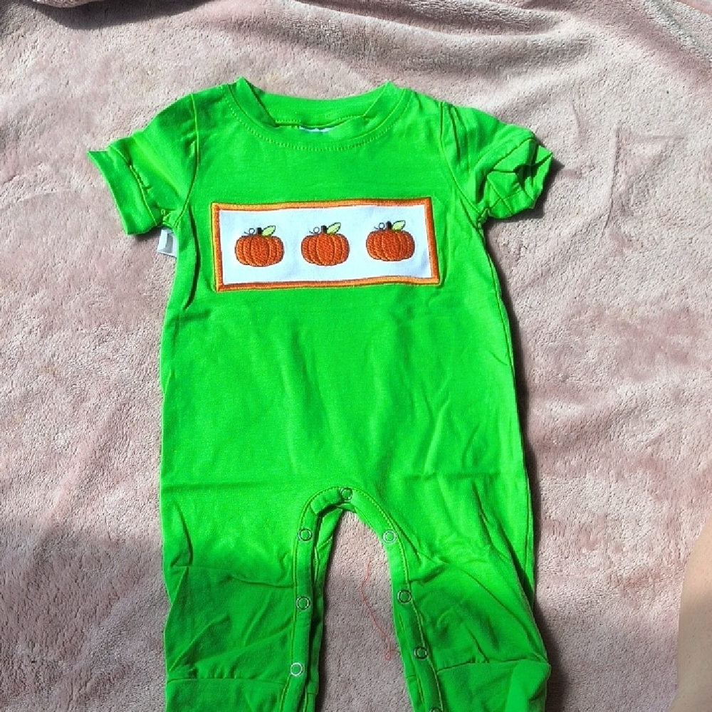 Green Baby Onesie with Pumpkin Design